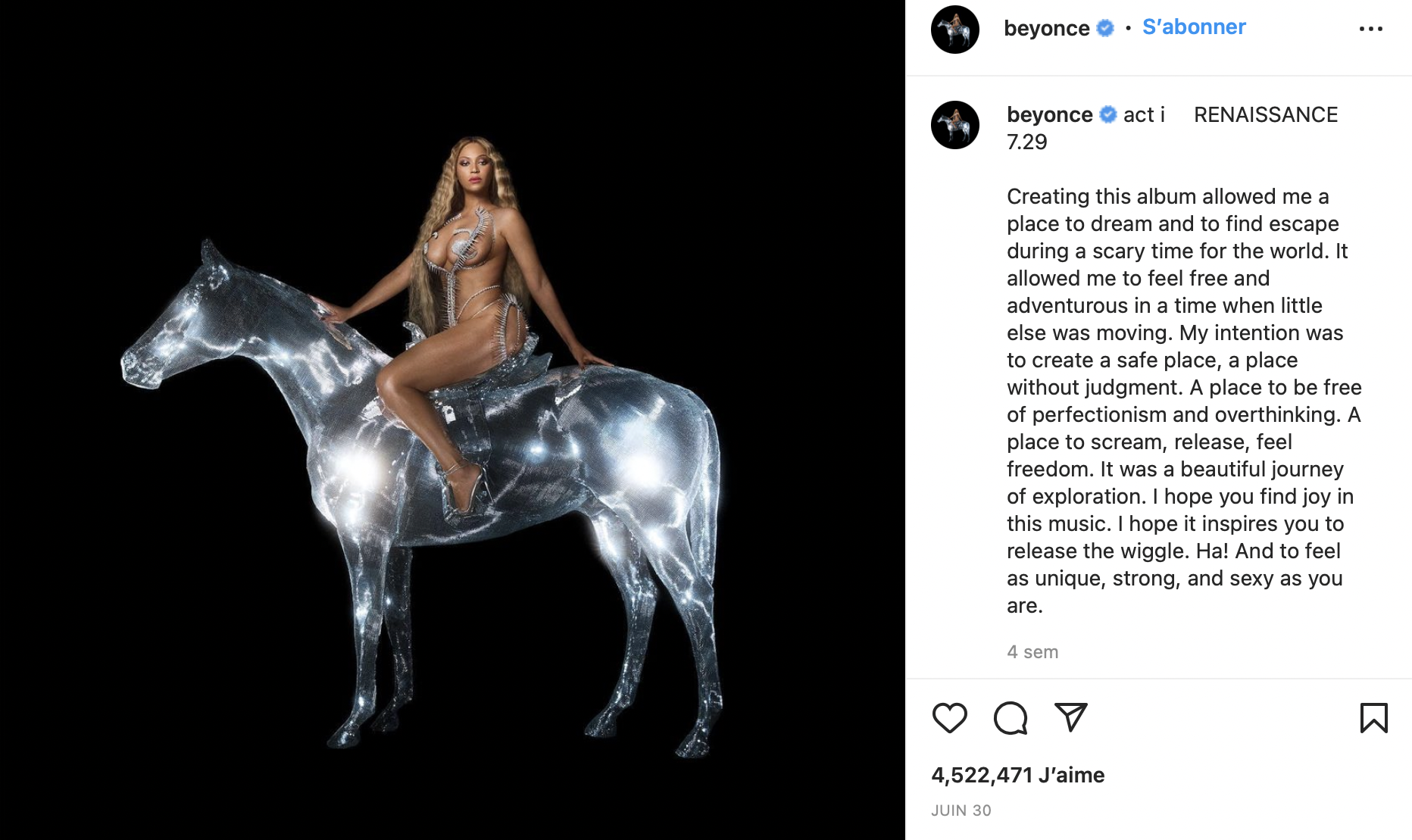 Beyoncé Renaissance Instagram Post